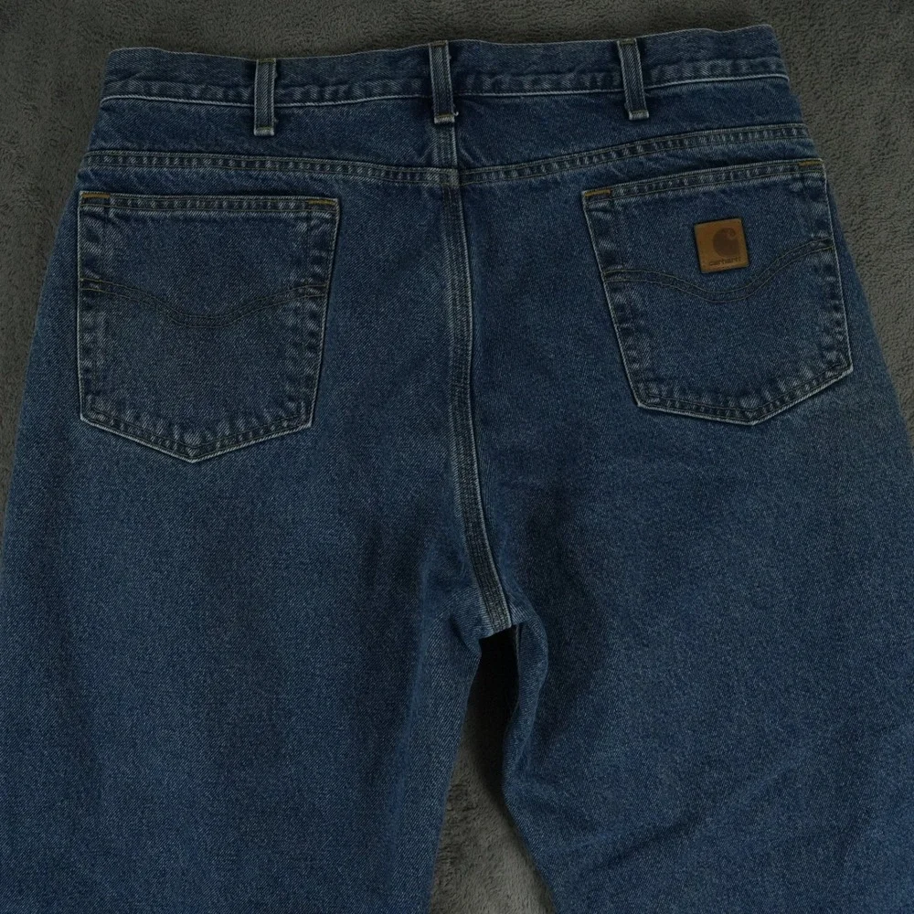 Carhartt Jeans Mens 36x30 Blue‎ Flannel Lined Relaxed Fit B172 DST Workwear